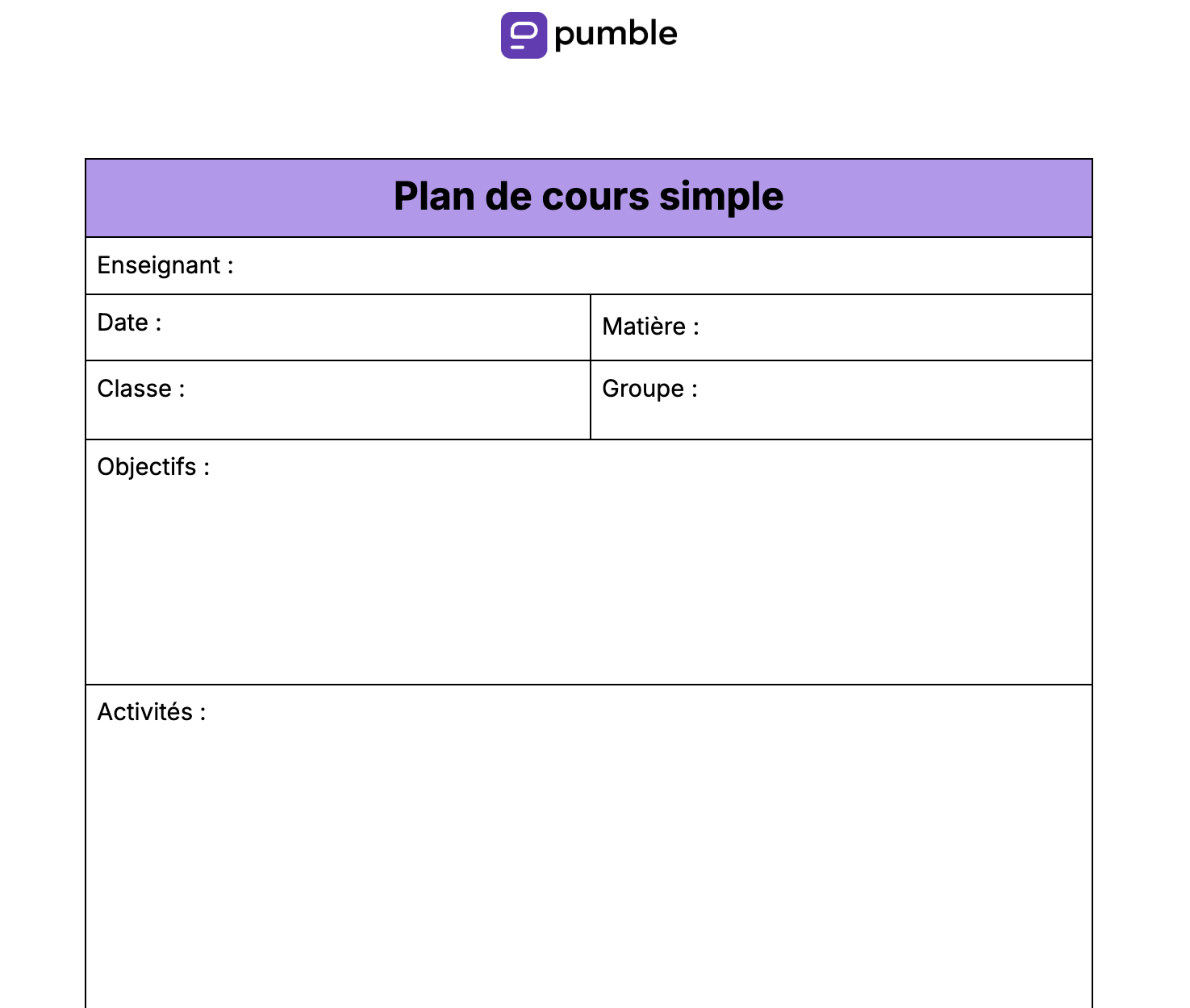 Plan de cours simple