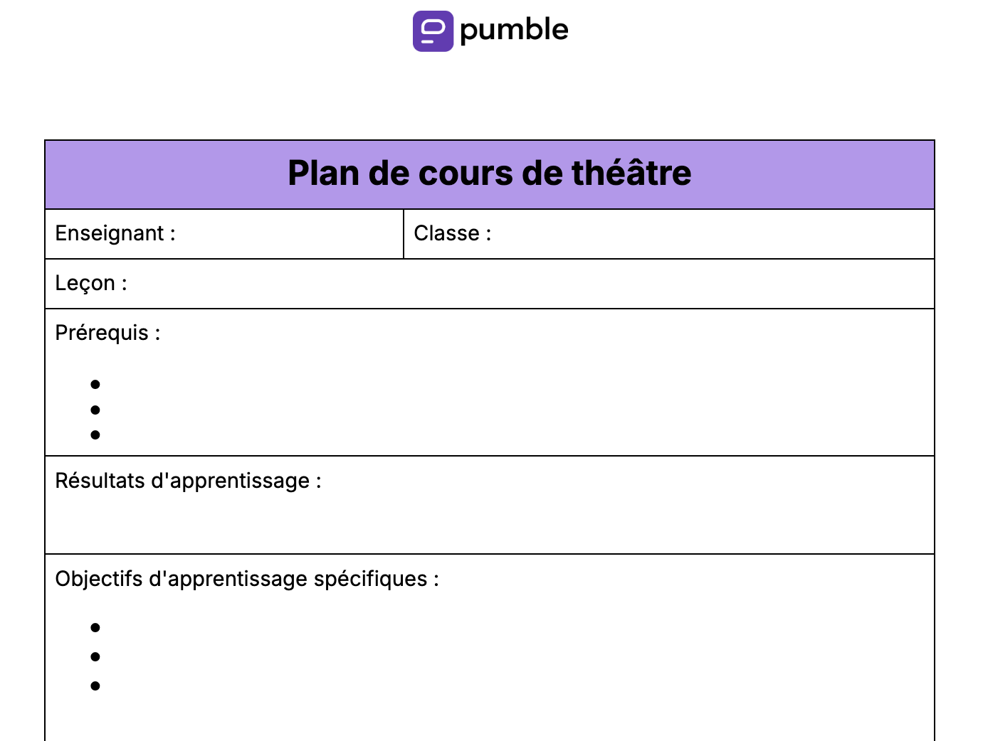 Plan de cours de théâtre