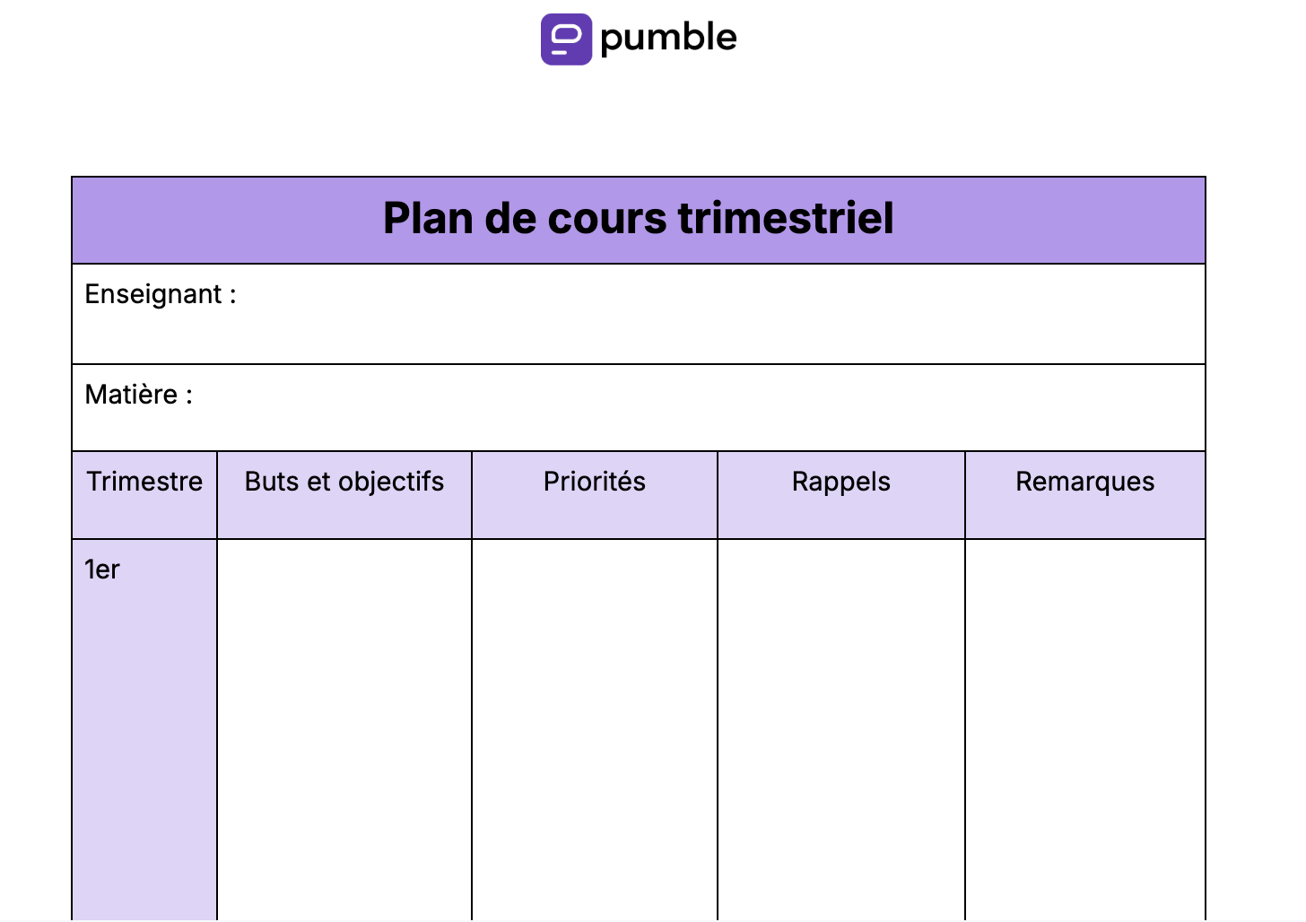 Plan de cours trimestriel