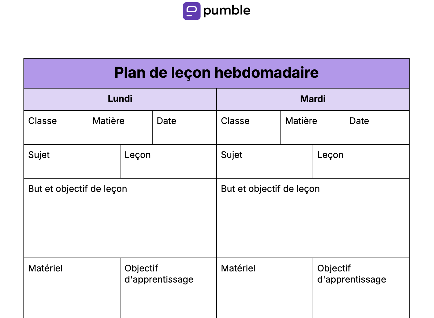 Plan de cours hebdomadaire
