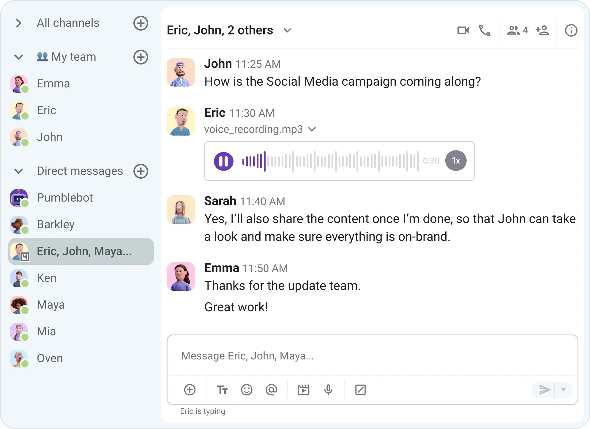 Chat individually with teammates in Pumble DMs  