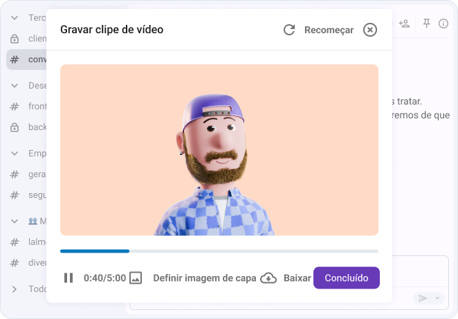 Gravando uma mensagem de vídeo no Pumble