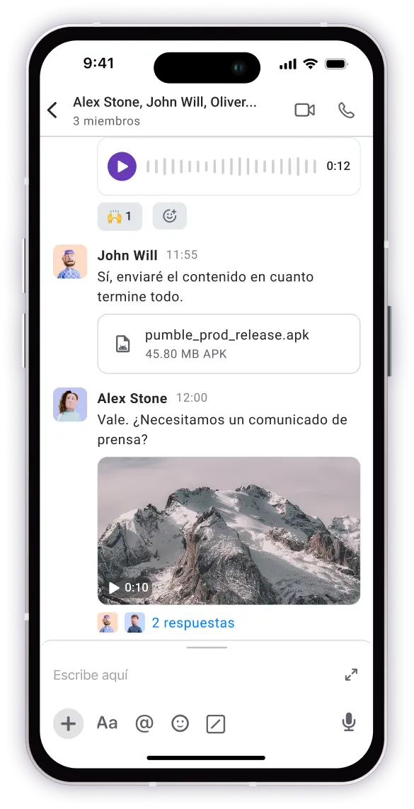 Usa la app móvil de Pumble para comunicarte estés donde estés