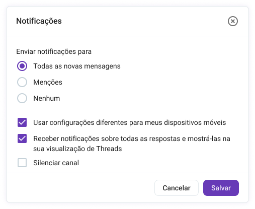 Personalizando as preferências de notificação no Pumble