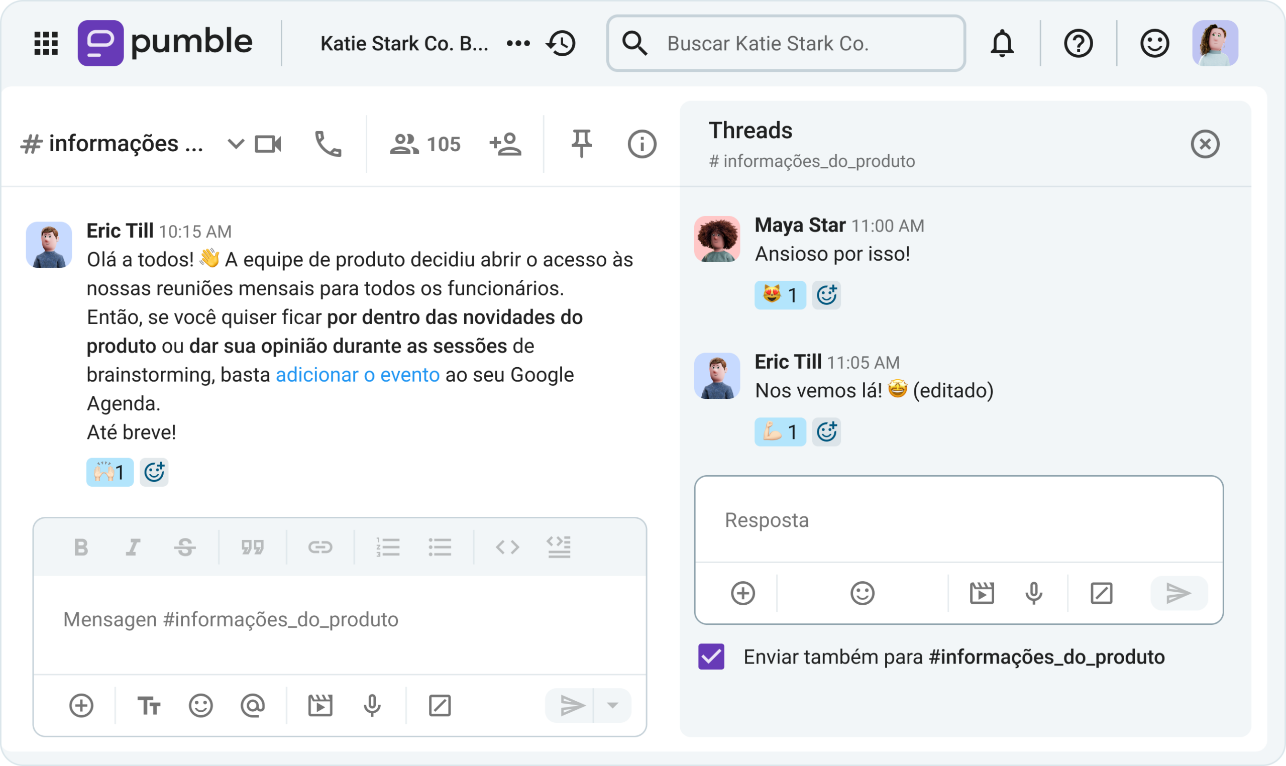Edite uma mensagem no Pumble, o aplicativo de mensagem empresarial