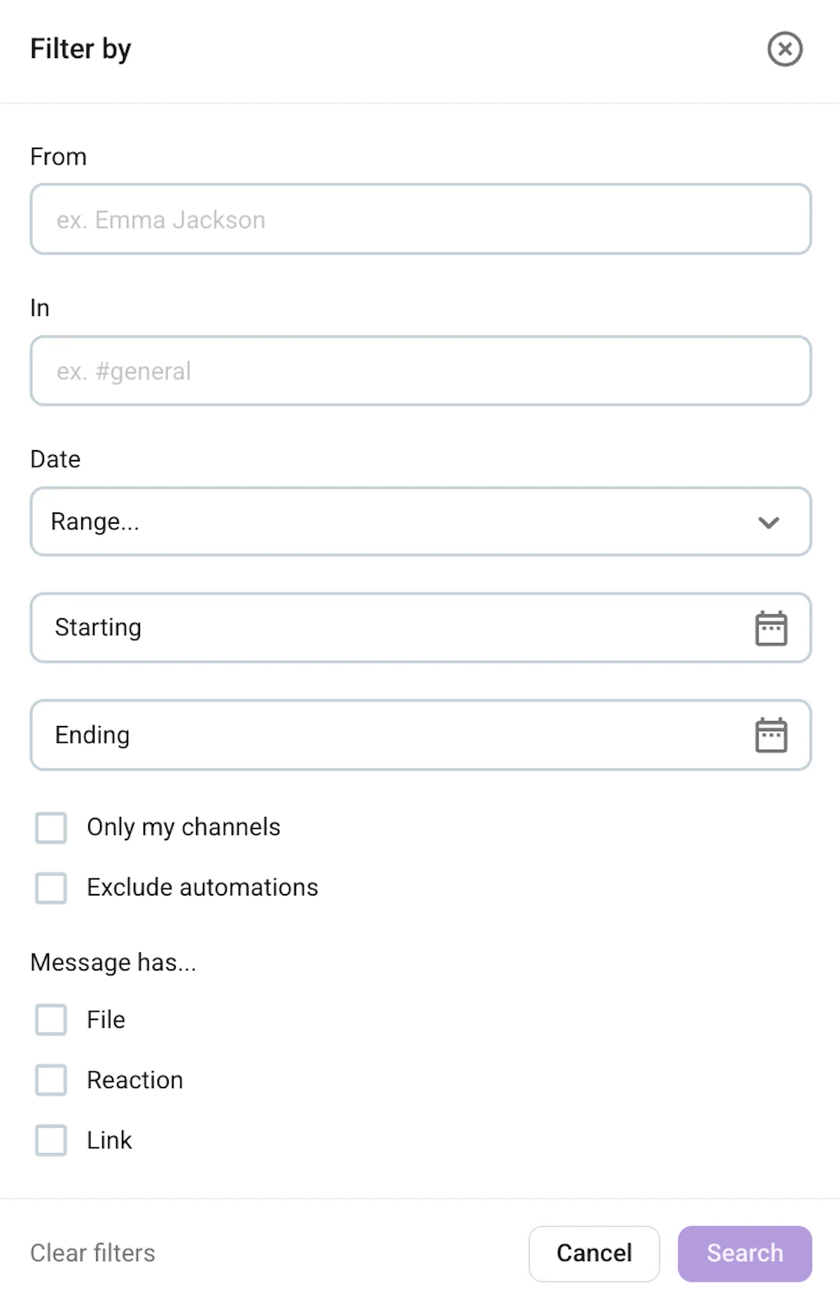 Perform a structured search in Pumble by using advanced filters