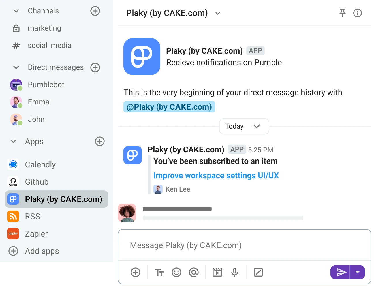 Plaky notification in Pumble