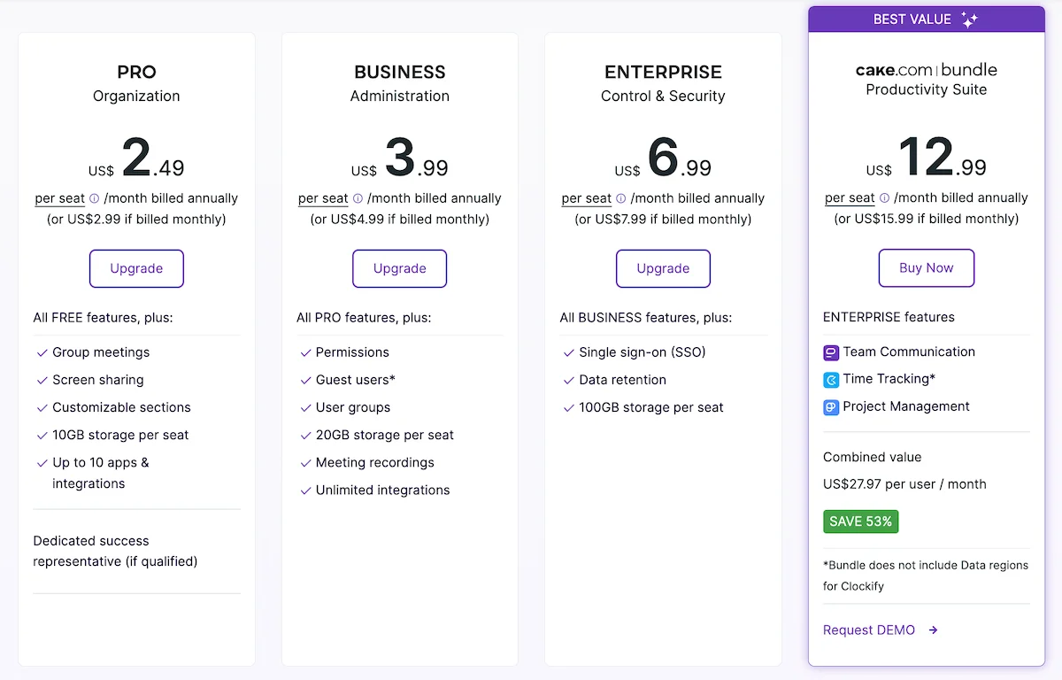 Pumble pricing plans