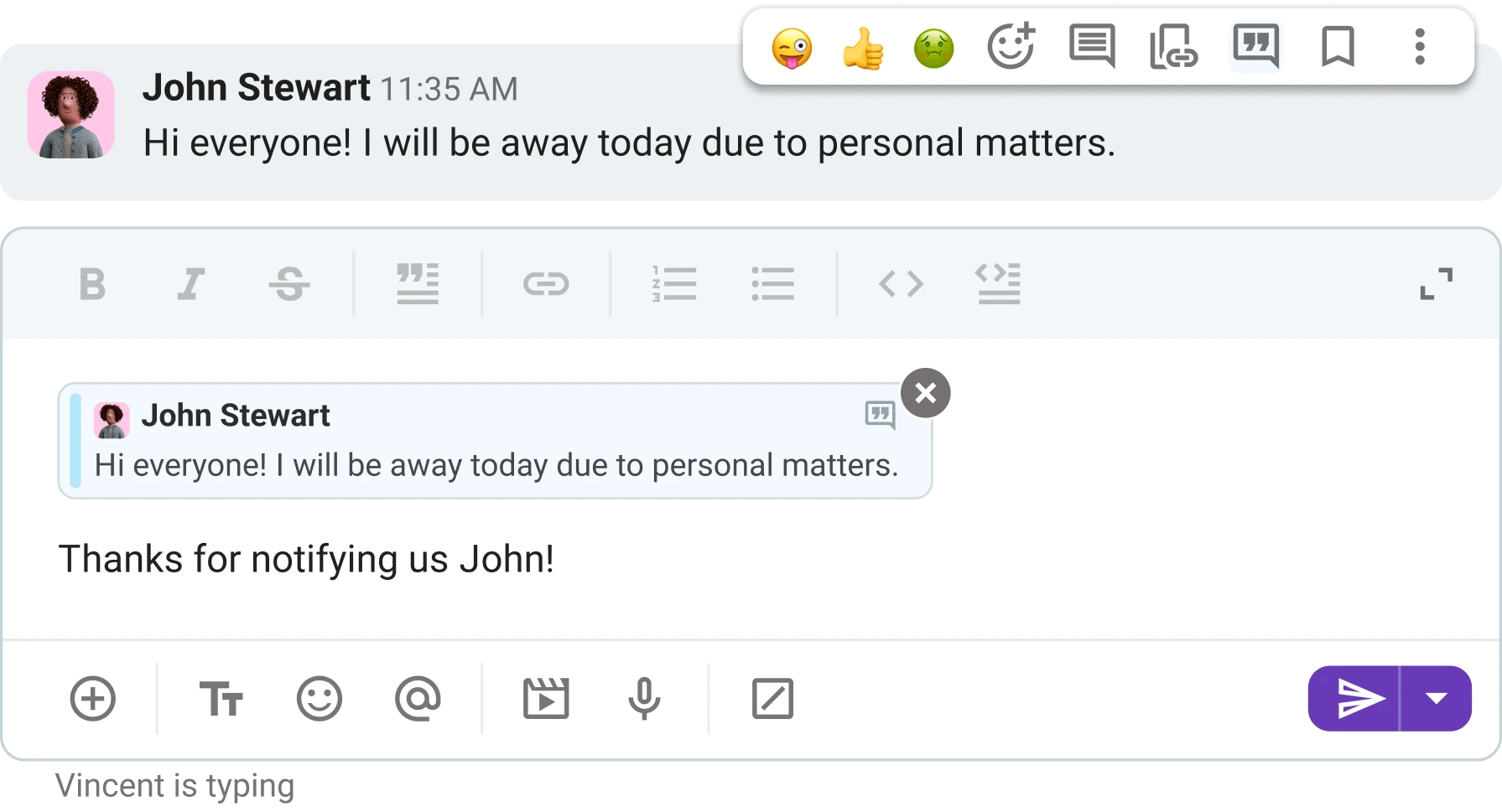Quote messages in Pumble by CAKE.com