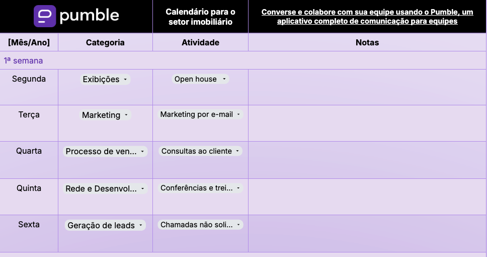 Modelo de calendário trimestral de RH no Google Documentos