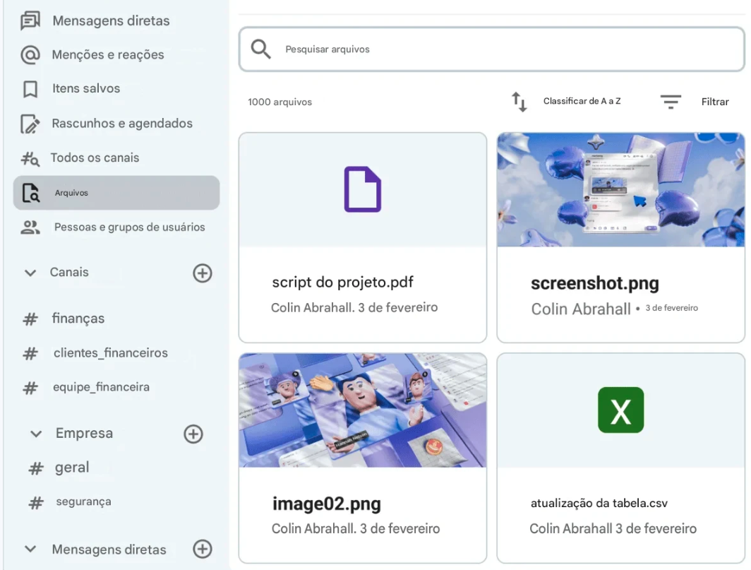 Recursos de retenção e pesquisa de arquivos no Pumble