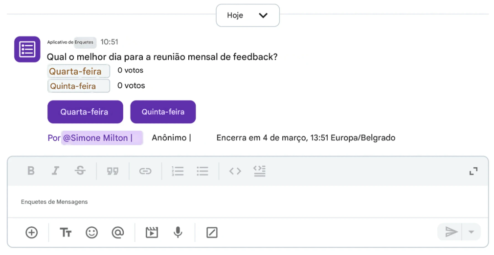 Acompanhe o desempenho da sua equipe com enquetes no Pumble, uma plataforma de comunicação em equipe da CAKE.com