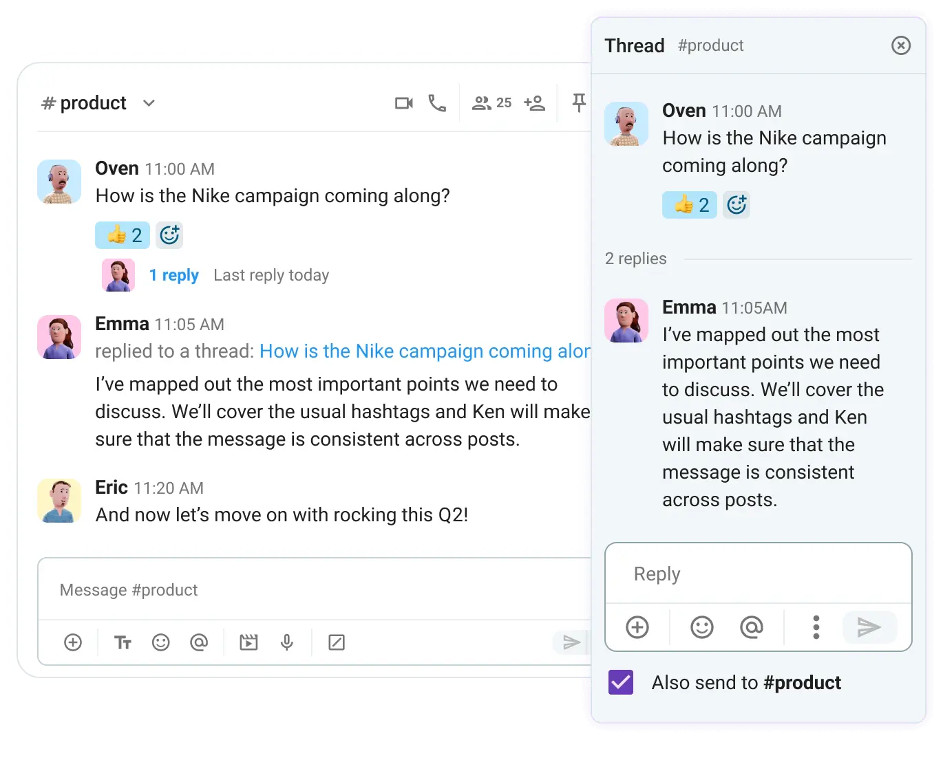 Share a threaded reply to the entire channel in Pumble  