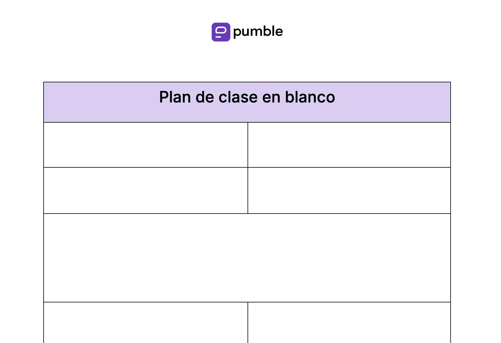 Plantilla de plan de clase en blanco