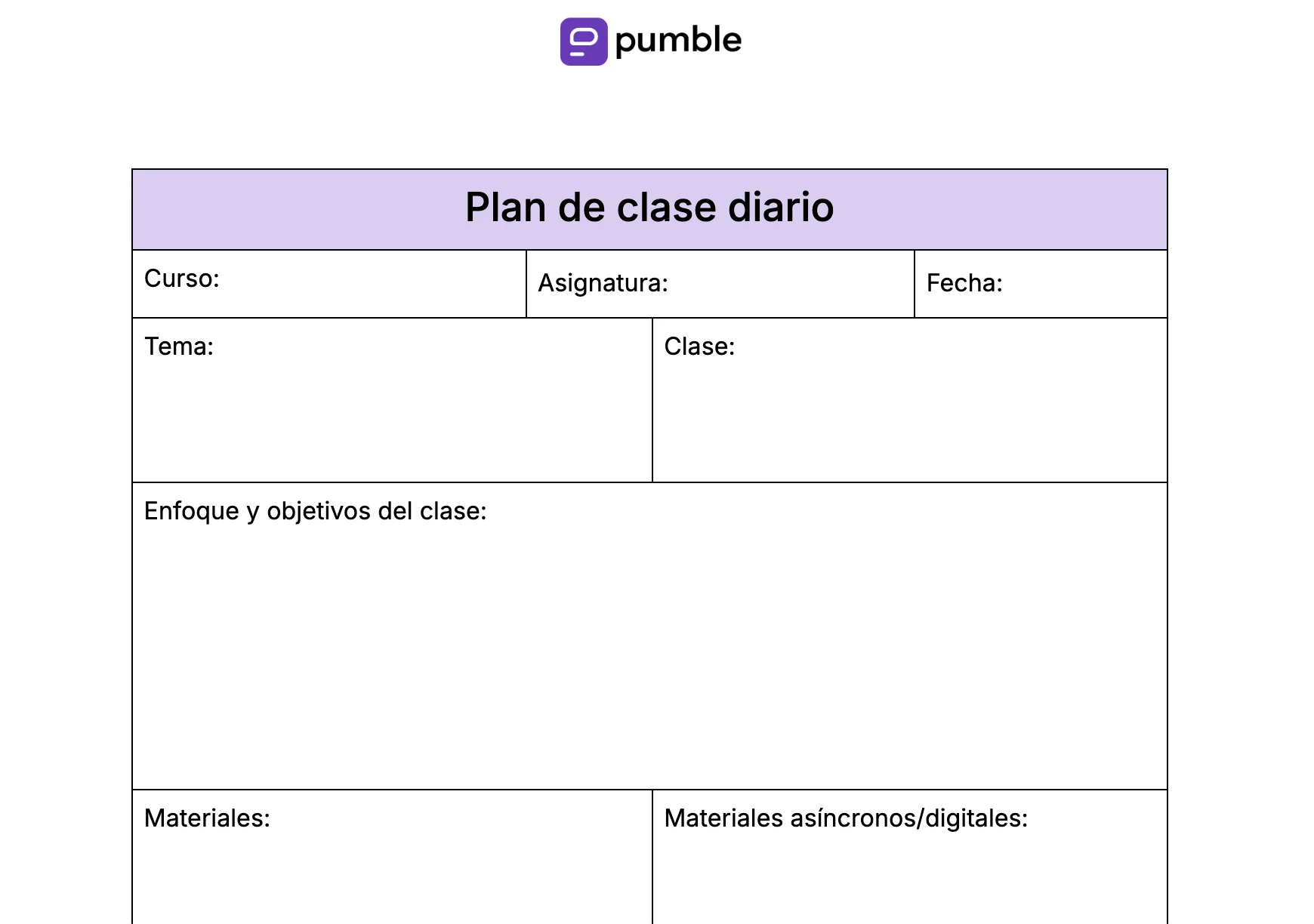Plantilla de plan de clase diario