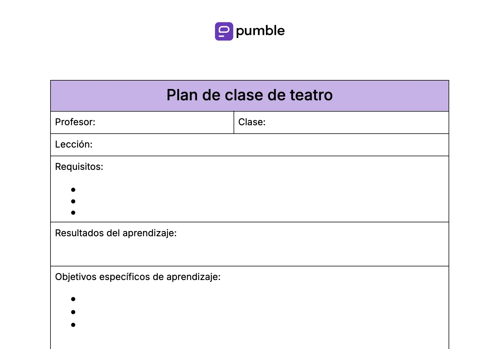 Plantilla de plan de clase de teatro