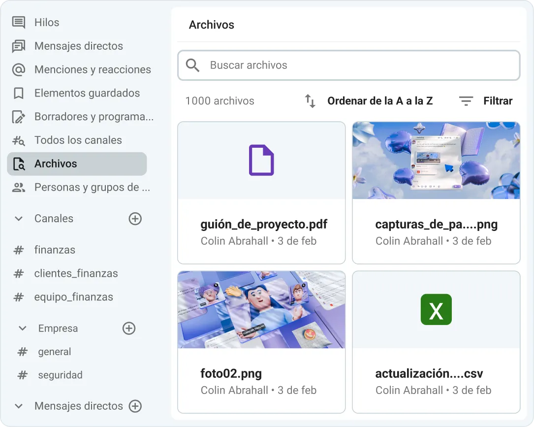 Retención de archivos y funciones de búsqueda en Pumble