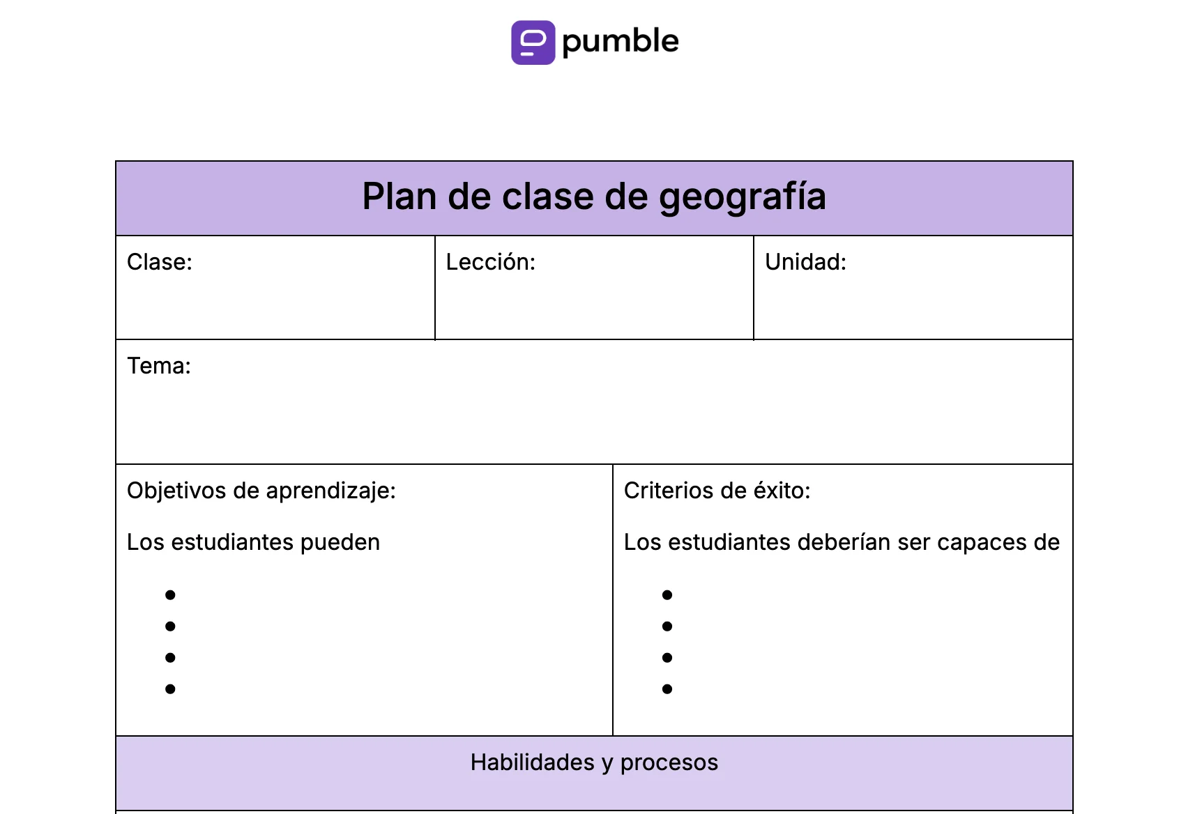 Plantilla de plan de clase de geografía