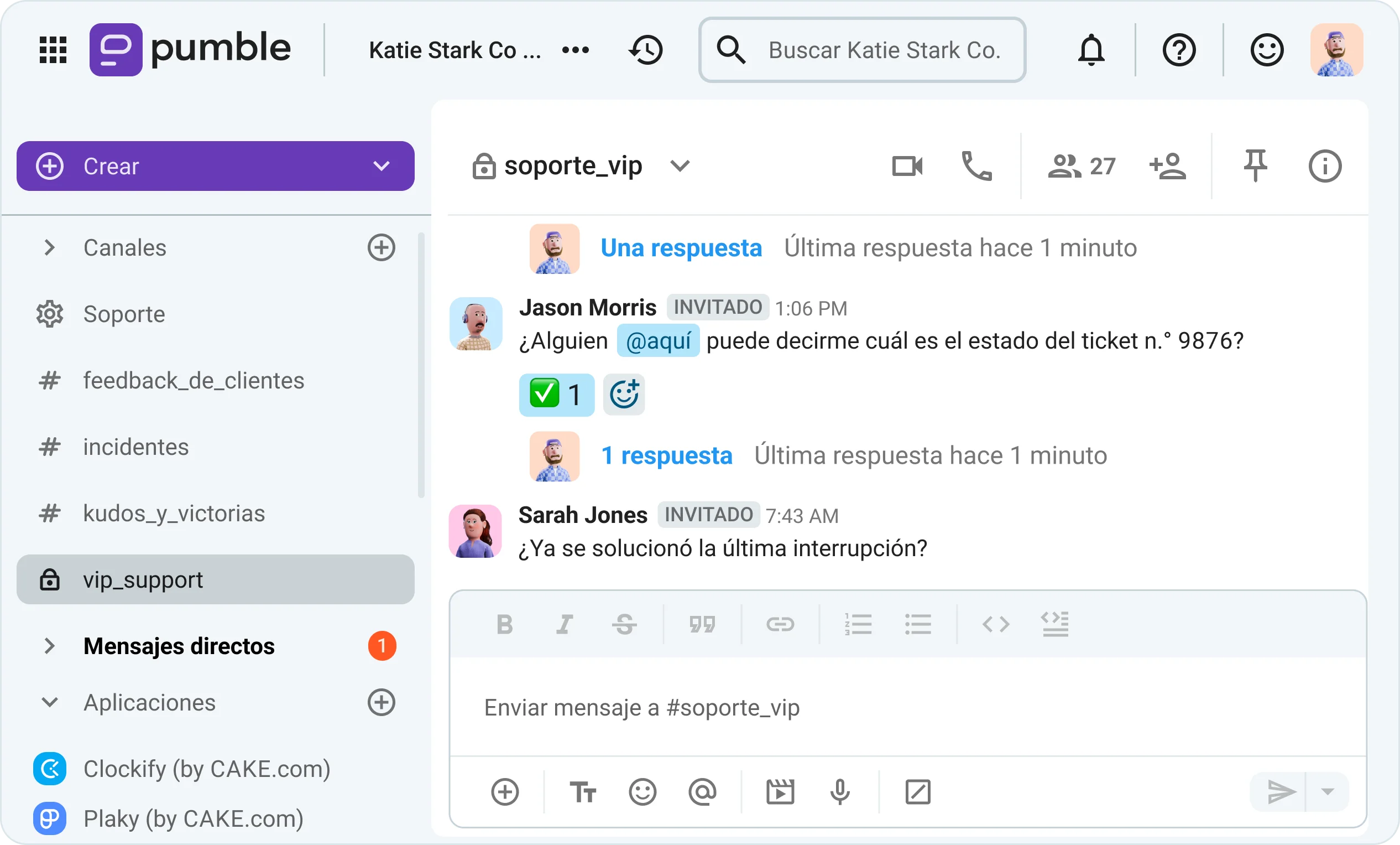 Invita partes interesadas a tu espacio de trabajo en Pumble by CAKE.com