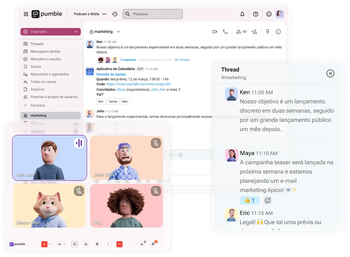 Crie ciclos de feedback com chamadas e mensagens no Pumble, um aplicativo de comunicação empresarial 