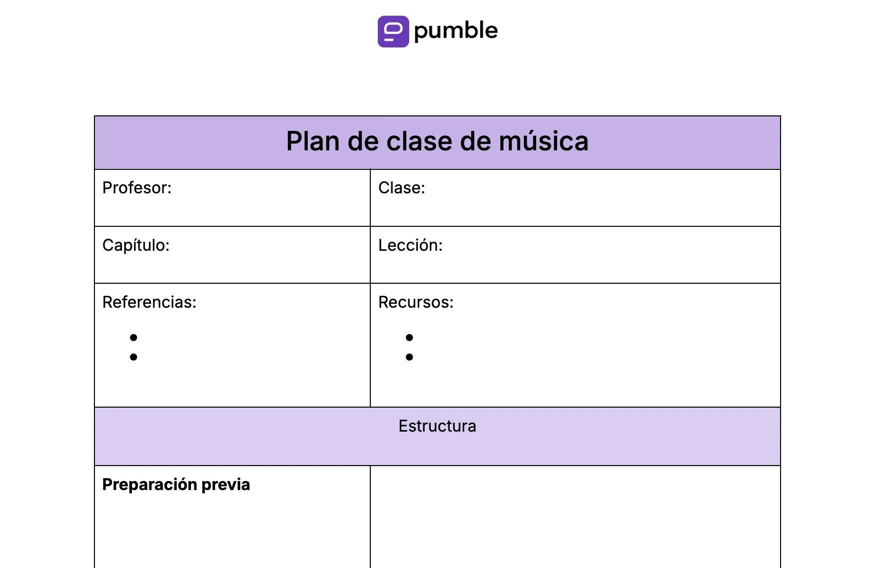 Plantilla de plan de clase de música