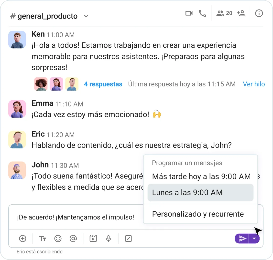 Programa un mensaje en Pumble