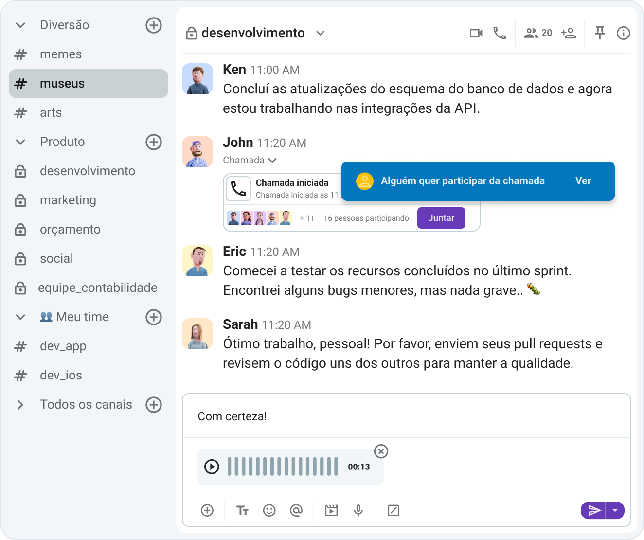 Aproveite reuniões com um clique no Pumble.