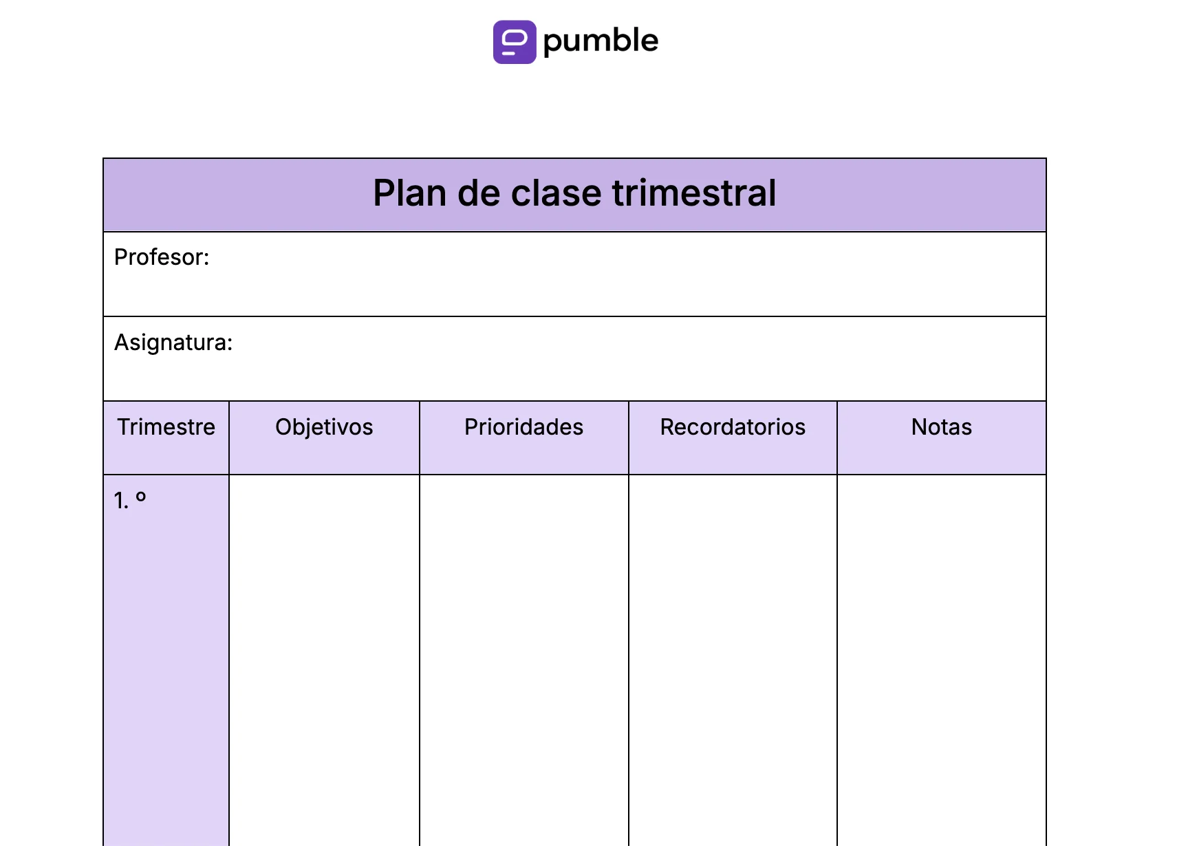 Plantilla de plan de clase trimestral