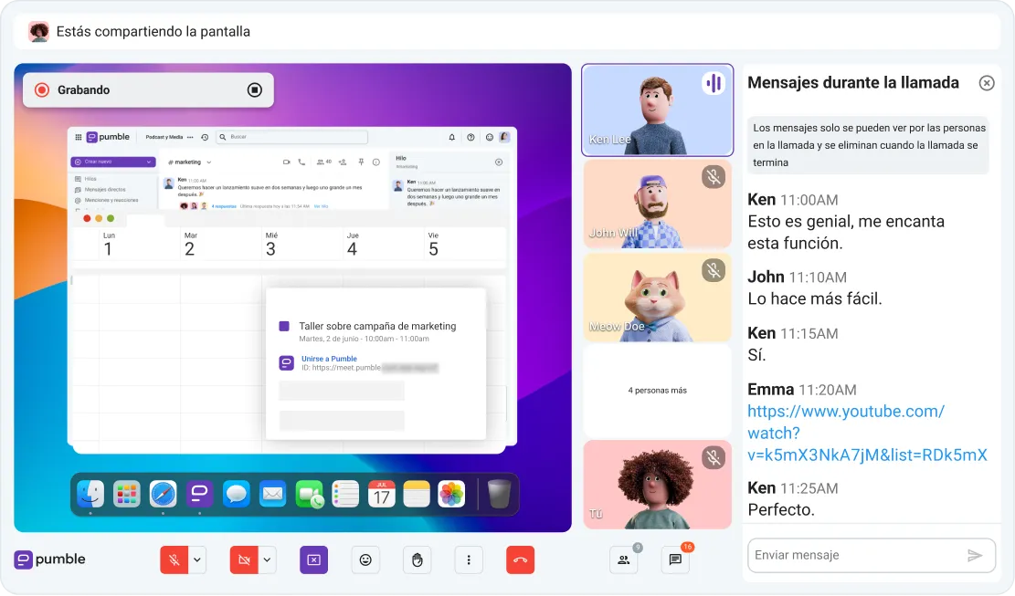 Crear oportunidades de feedback con llamadas y mensajes en Pumble, una aplicación de comunicación empresarial 