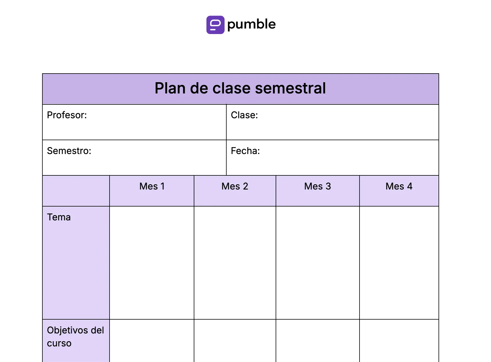 Plantilla de plan de clase semestral