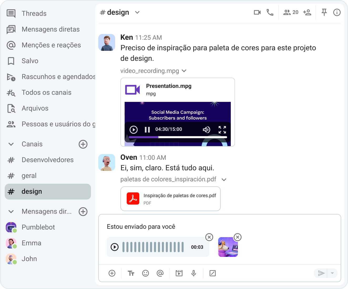 Canais no Pumble