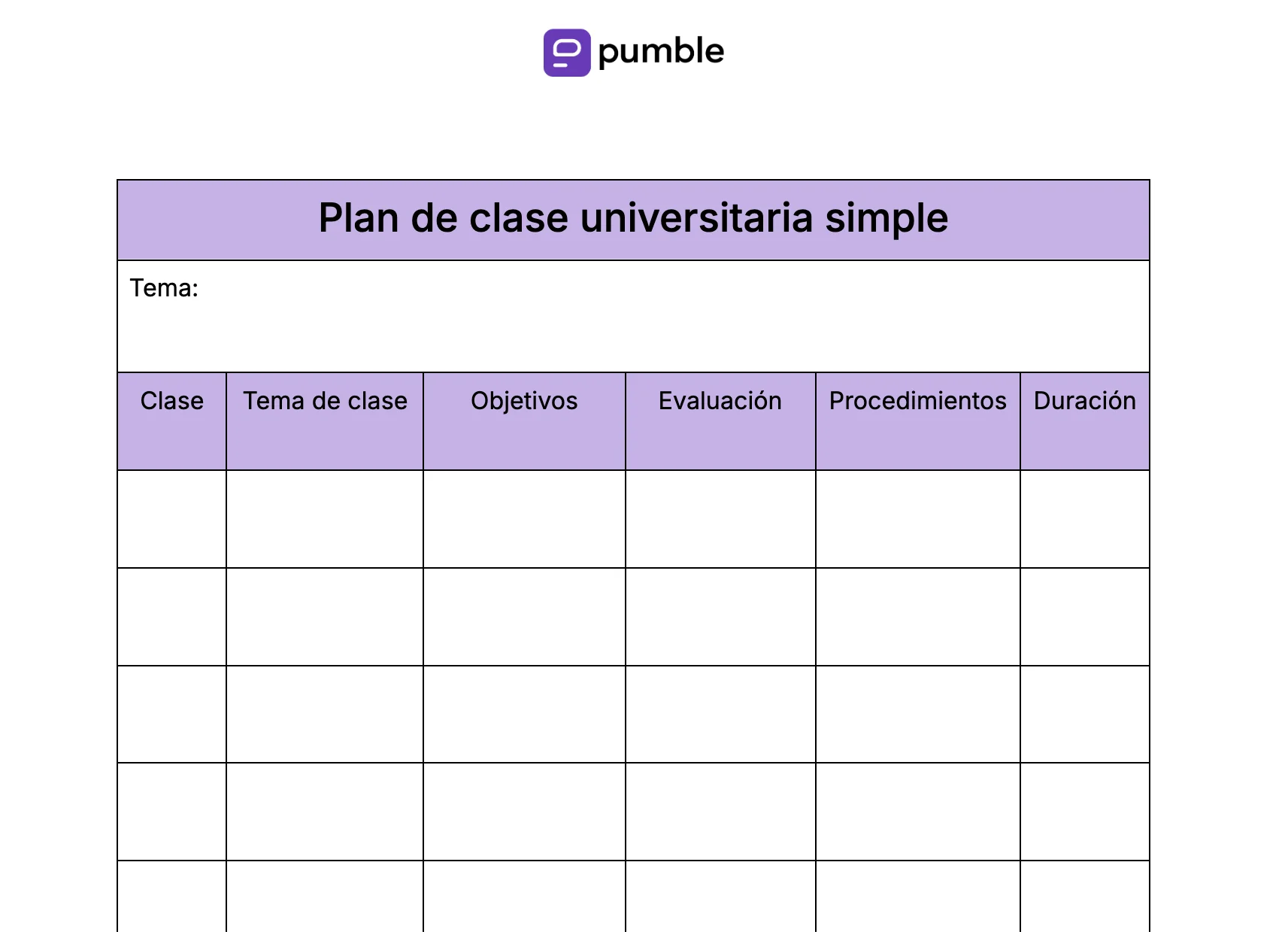 Plantilla de plan de clase universitaria simple