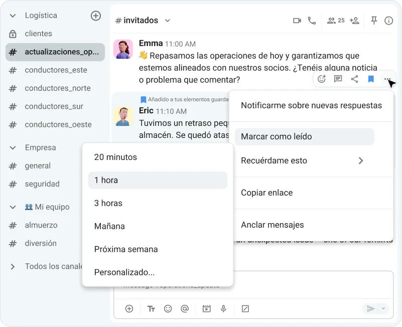 La función de recordatorio en Pumble, la aplicación de comunicación en equipo
