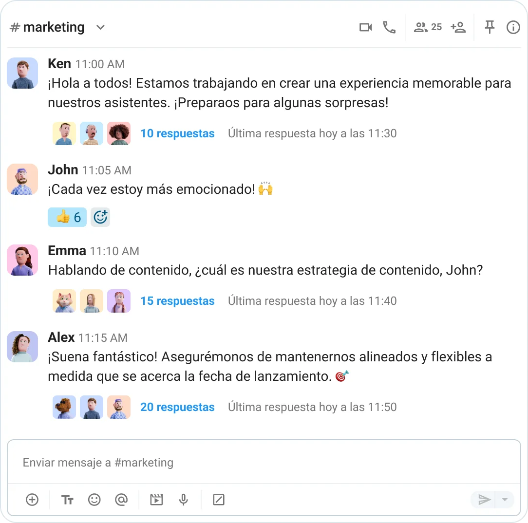Mensajes directos e hilos en Pumble
