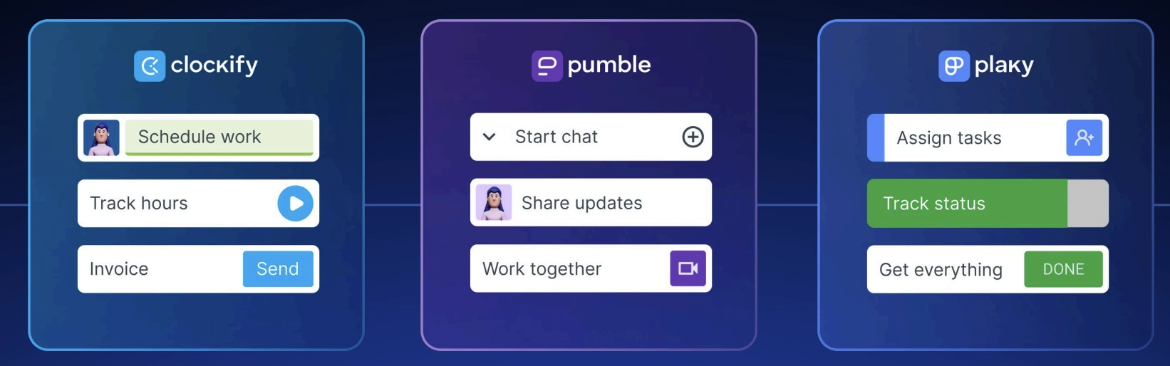 Use Pumble with Clockify & Plaky
