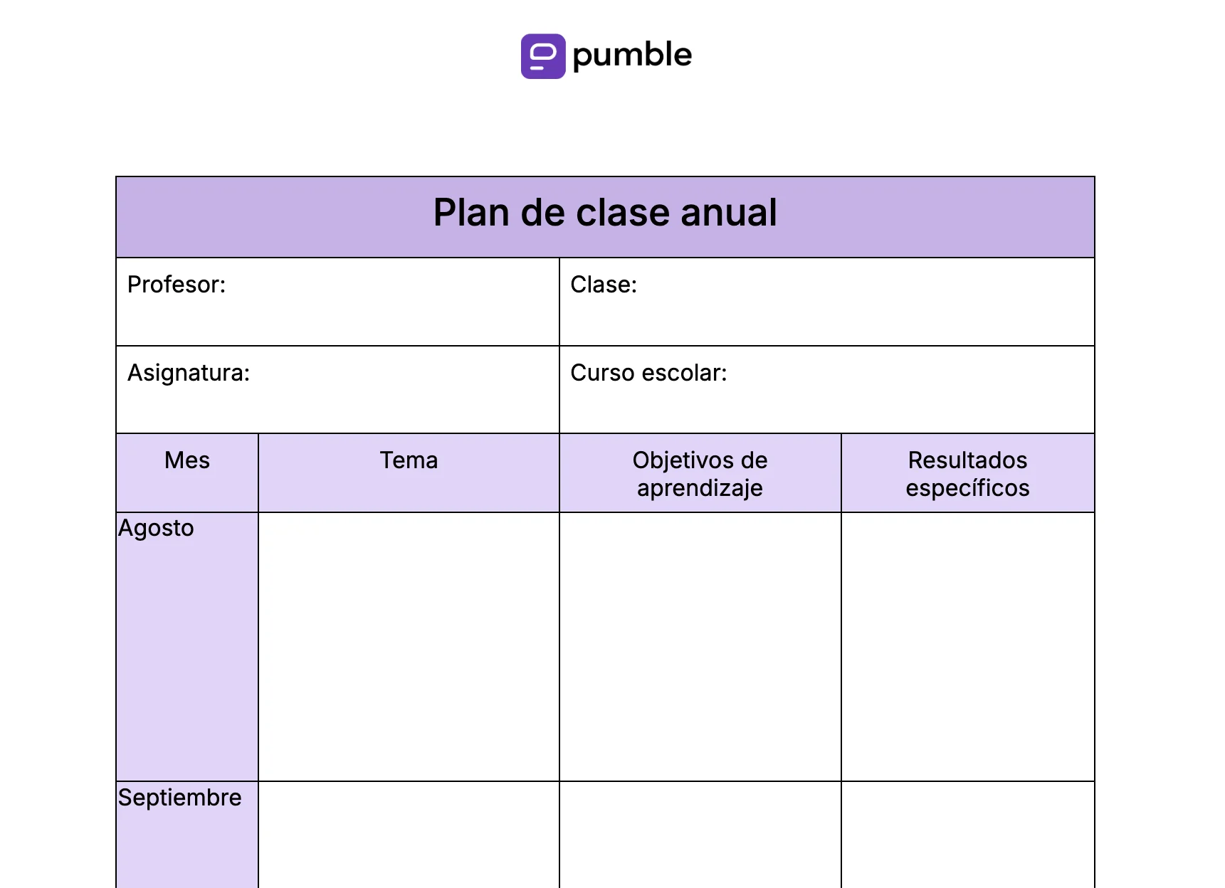 Plantilla de plan de clase anual
