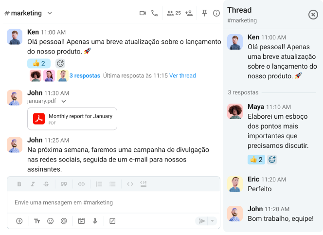 Mensagens diretas e conversas no Pumble