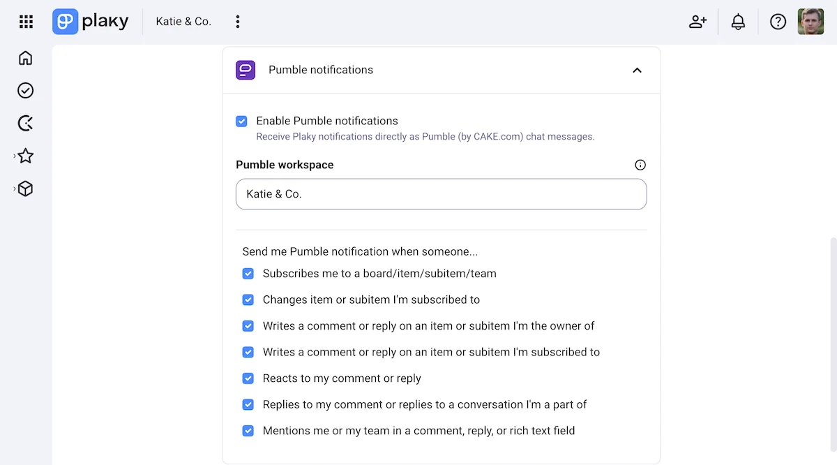 Manage which Plaky notifications you receive through Pumble
