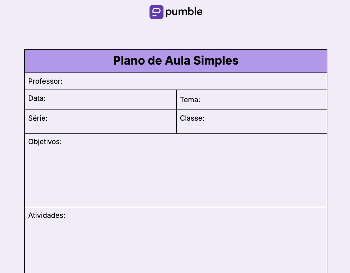 Modelo de plano de aula simples