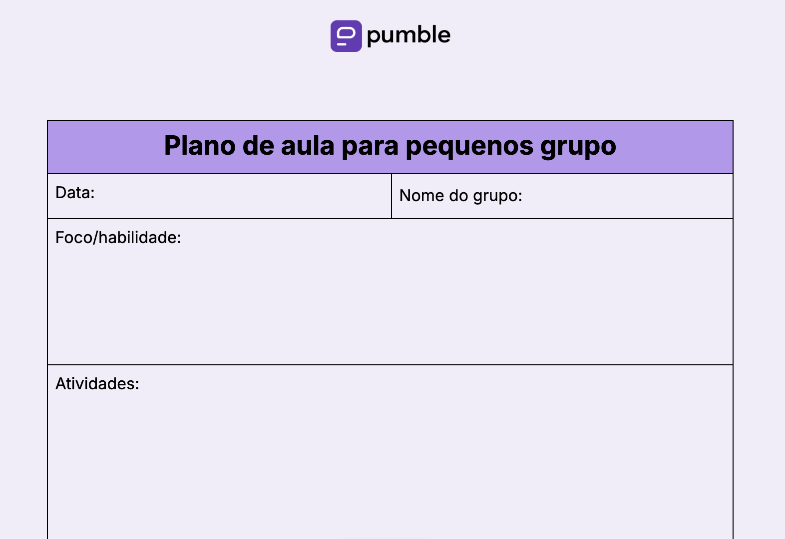 Modelo de plano de aula para pequenos grupos