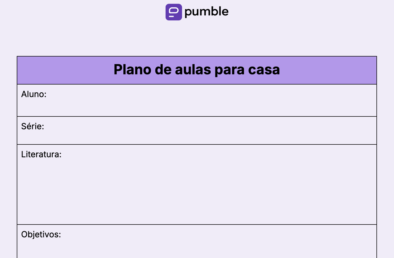 Modelo de plano de aula escolar em casa