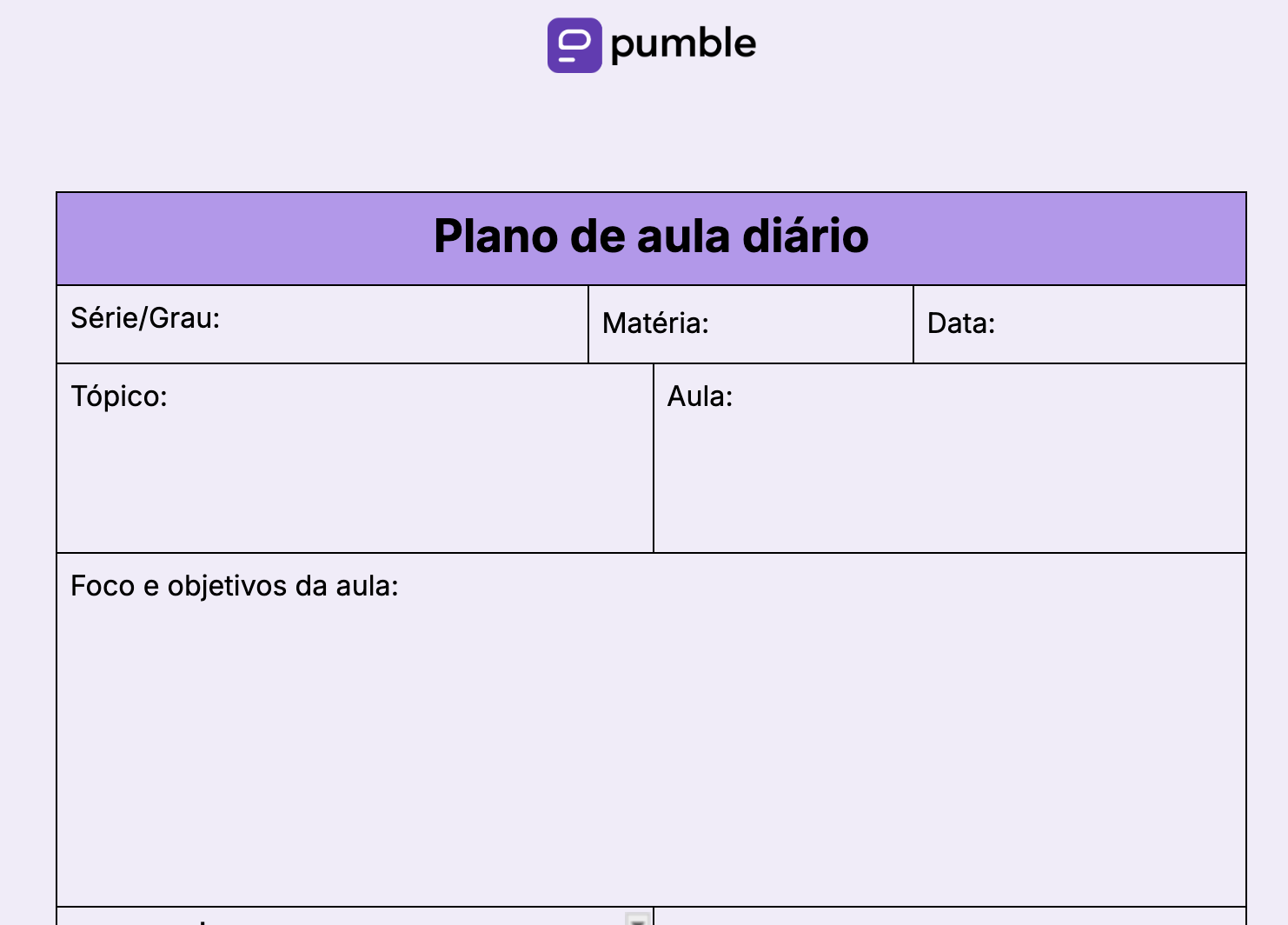 Modelo de plano de aula diário