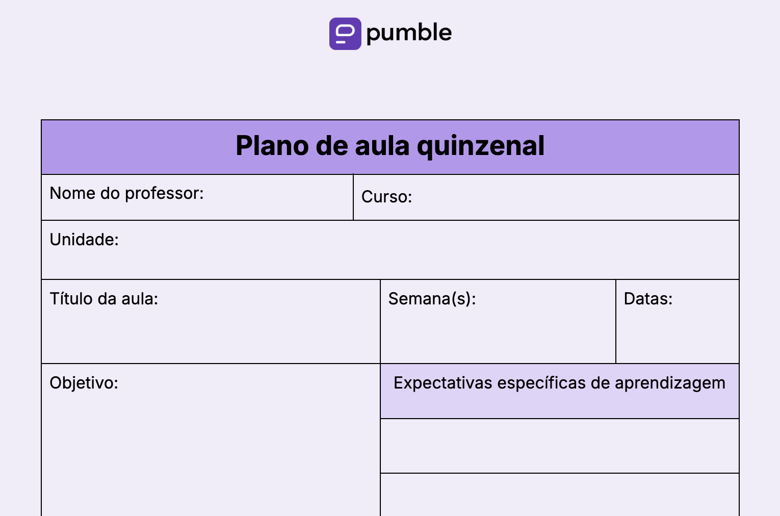 Modelo de plano de aula quinzenal