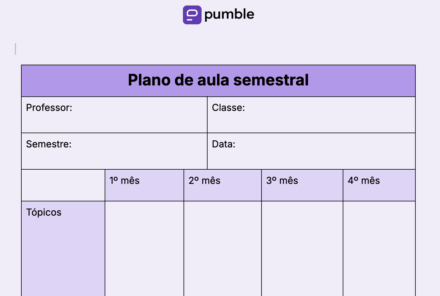Modelo de plano de aula semestral