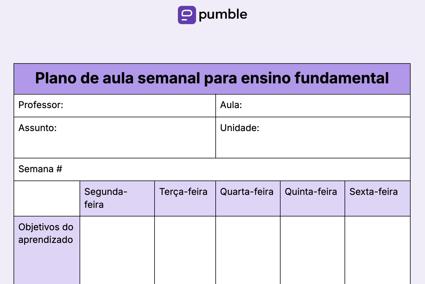 Weekly elementary school lesson plan template