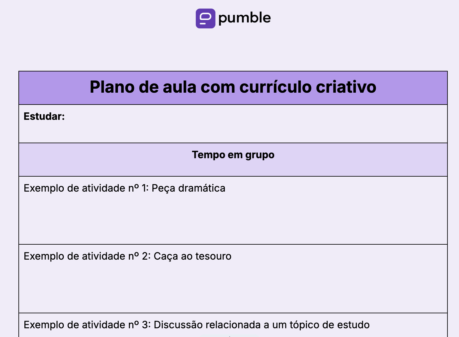 Middle school creative project lesson plan template