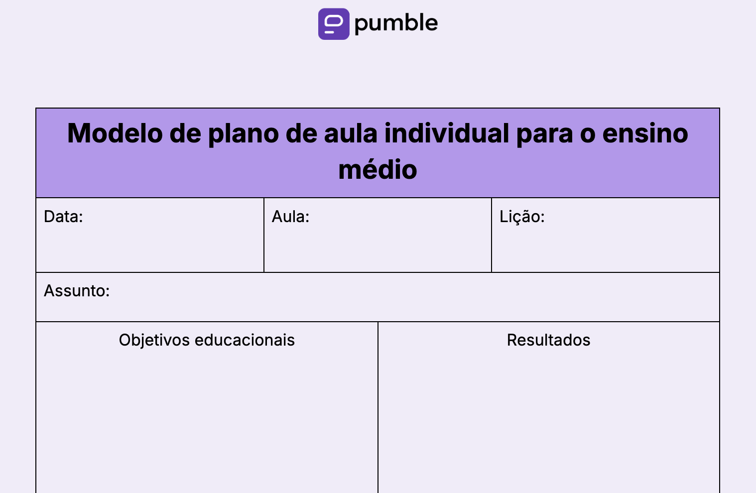 Modelo de plano de aula de aula individual para o ensino médio