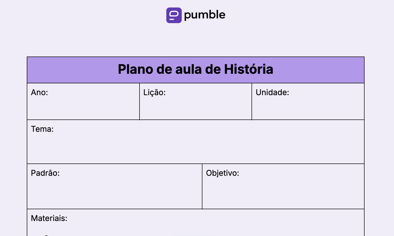 Modelo de plano de aula de História