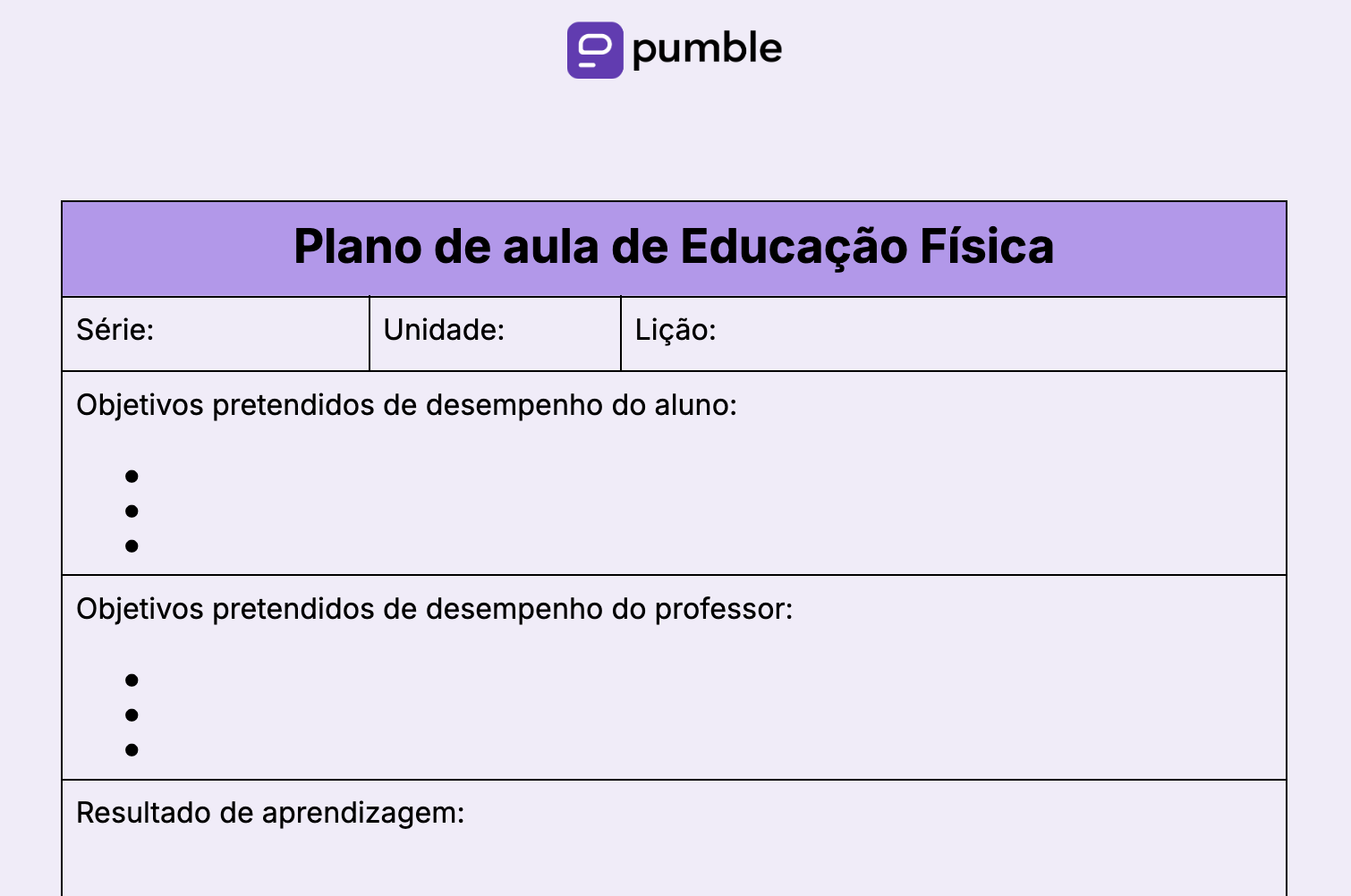 Physical education lesson plan template