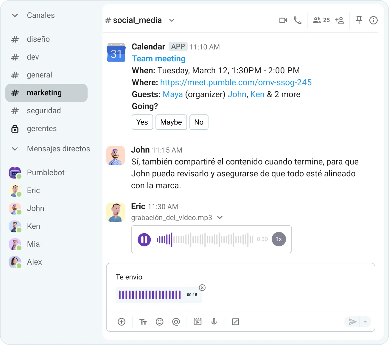 Colaboración de equipos freelance en Pumble